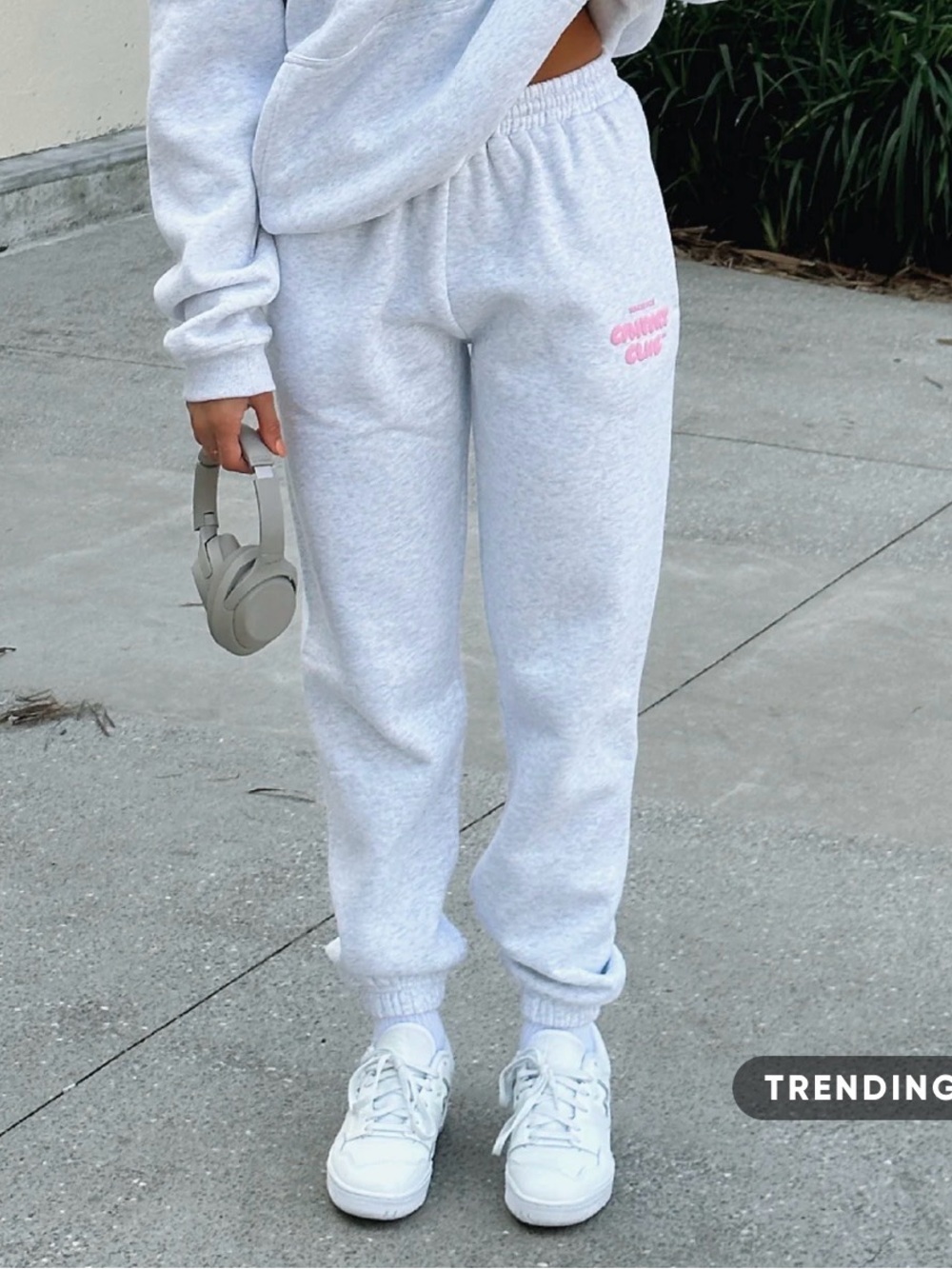 White Fox Boutique Light Gray Sweat Joggers with Pink Logo - COMFORT CLUB